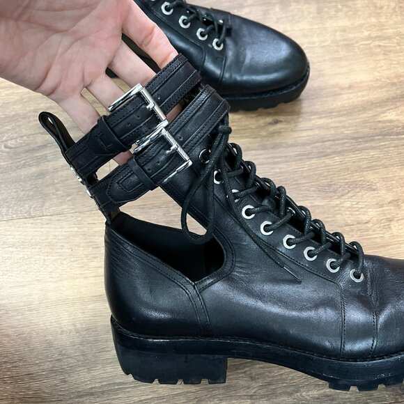 Michael Kors Bensen Cut-Out Buckle Leather Combat Goth Boots Sz 8 - Picture 10 of 12